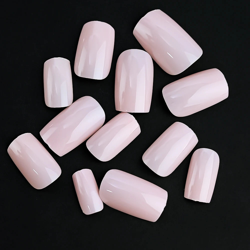 100Pcs Light Pink Press on Nails Short Medium Square Wearable Fake Nails Tips 10 sizes Full Cover False Nails Finger Decoration Good Vibrations