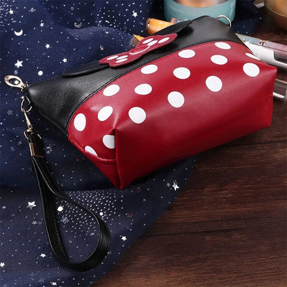 Disney Minnie Mouse Coin Purse Cartoon Leather Travel Cosmetic Bag Cute Portable Cosmetic Bag Toiletry Bag Good Vibrations