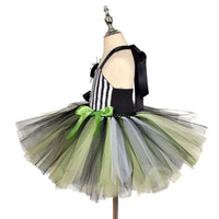 Halloween Costumes Kids Girl Black White Striped Tulle Tutu Dress and Headband 2PCS Toddler Halloween Outfit Beetle Cosplay Good Vibrations