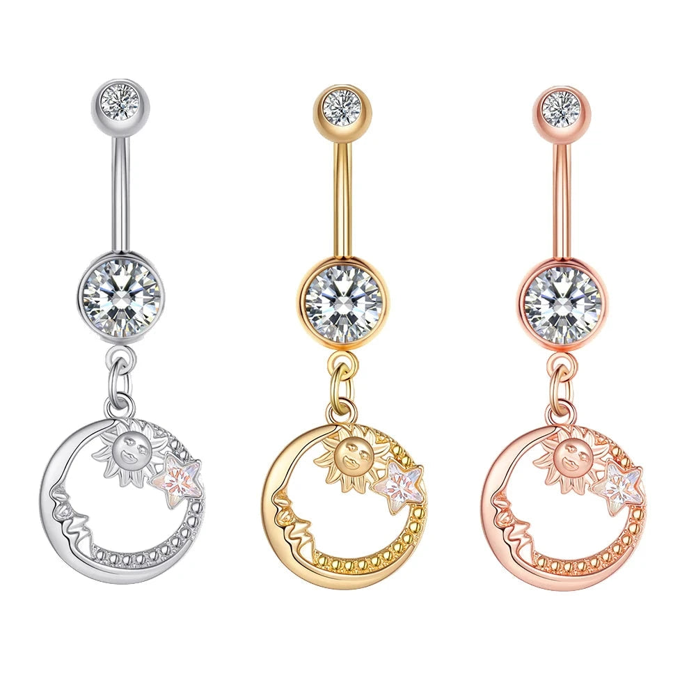 3pcs Gold Color Heart Butterfly Dangled Belly Piercing Sets 14G Stainlees Steel Navel Jewelry for Women Girls Body Belly Rings Good Vibrations Adult Super Store