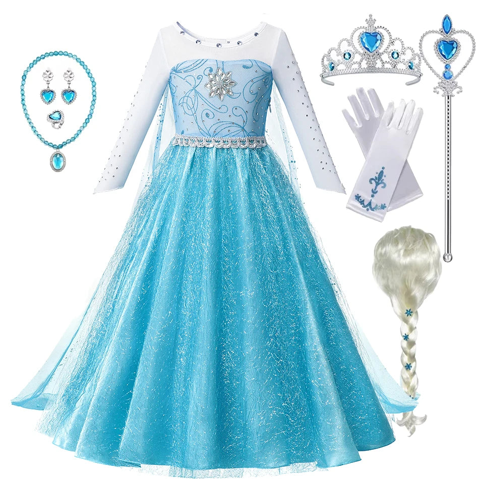 Summer Fancy Queen Elsa Anna Costume Girls Princess Dress Toddler Halloween Cosplay Party Vesidos For 2-10 Years Good Vibrations