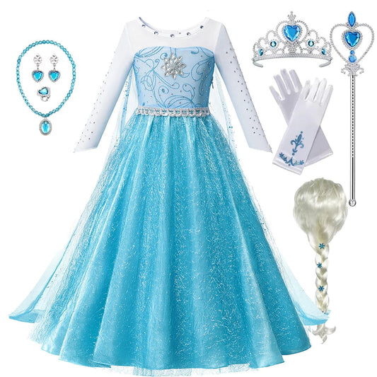 Summer Fancy Queen Elsa Anna Costume Girls Princess Dress Toddler Halloween Cosplay Party Vesidos For 2-10 Years Good Vibrations