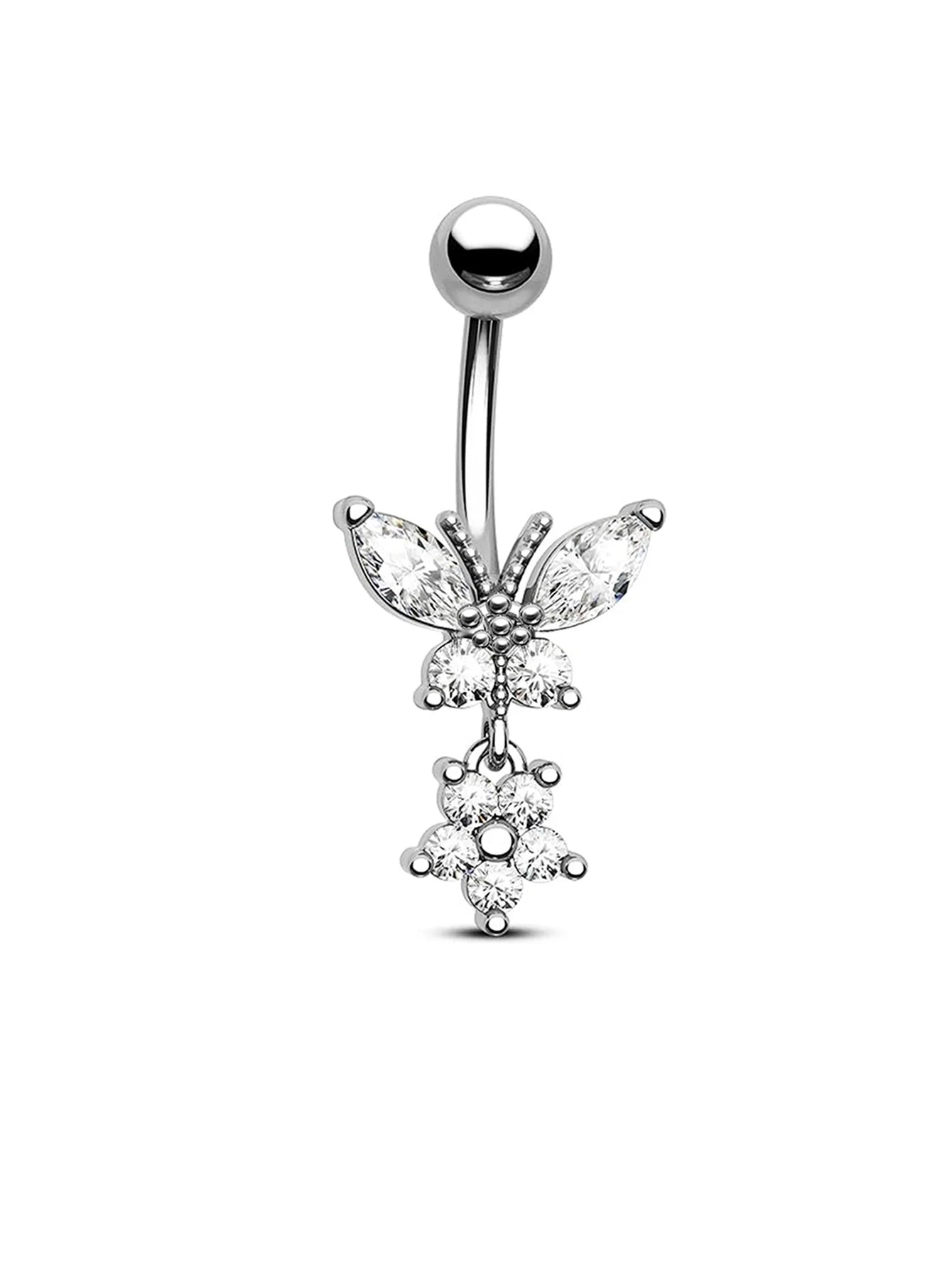 Butterfly Dangle Belly Button Ring Surgical Steel Navel Rings Pink Zircon Umbilical Ring Hypoallergenic Tummy Ring  Piercing Good Vibrations Adult Super Store