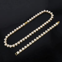 ZAKOL 45CM New Hip Hop Tennis Chain Bracelet Necklace Shiny Heart Rhinestone CZ Fashion Rock Party Jewelry Set Good Vibrations Adult Super Store