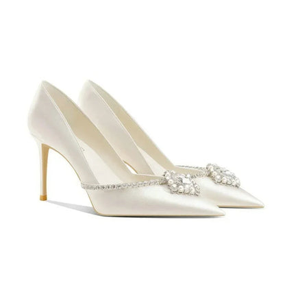 Elegant Wedding Shoes Bridal Shoes White Rhinestone High Heels Bridesmaid Pumps Good Vibrations