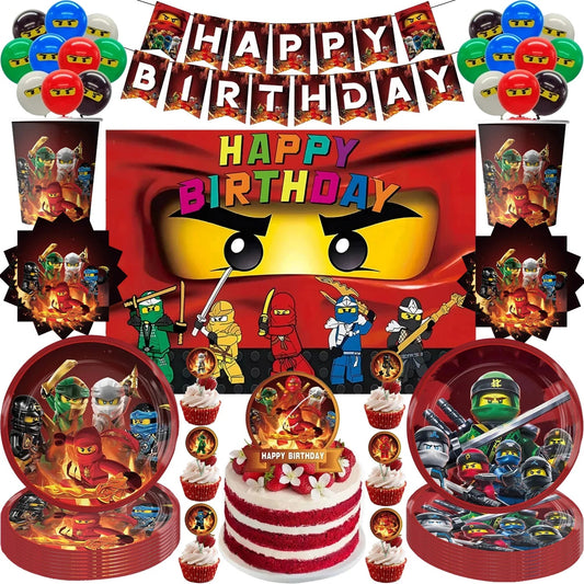 Ninjas Birthday Party Supplies Decorations Disposable Tableware Popcorn Paper Plates Balloons For Boys Kids Birthday Baby Shower Good Vibrations