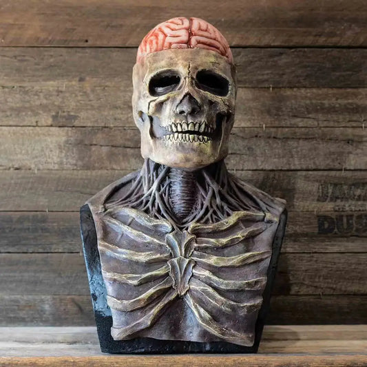 Halloween Full Face Skull Head Mask Bare Brain Horrible Movable Jaw Skeleton Latex Masks Balck Hats Cosplay Halloween Props Good Vibrations