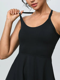 Airy Backless Twisted Cool Touch Dance Active Dress Workout Tennis Dress with Built in Shorts and Bra Golf Exercise Activewear Good Vibrations