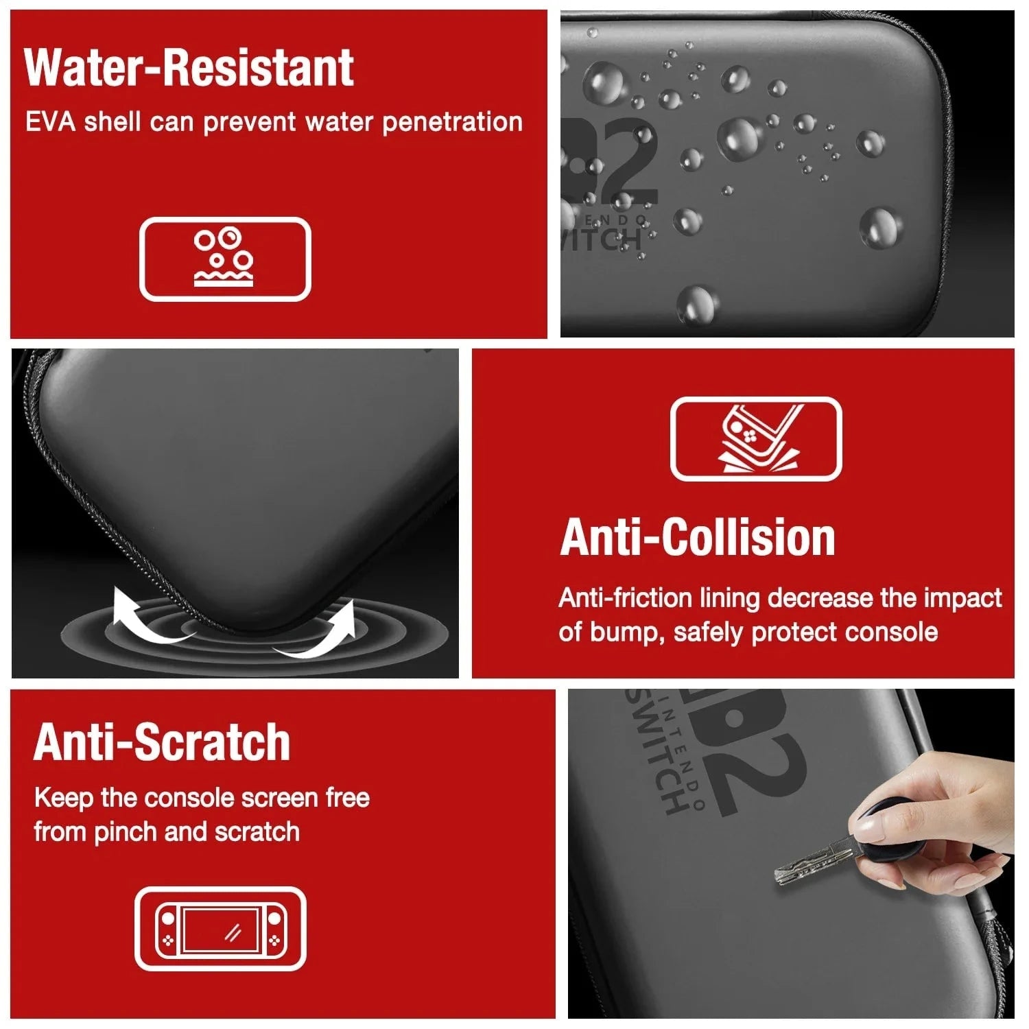 Slim Travel Carrying Case for 2025 Switch 2 Accessories, Waterproof EVA Hard Shell Protective Storage Hand Bag NS 2 Good Vibrations