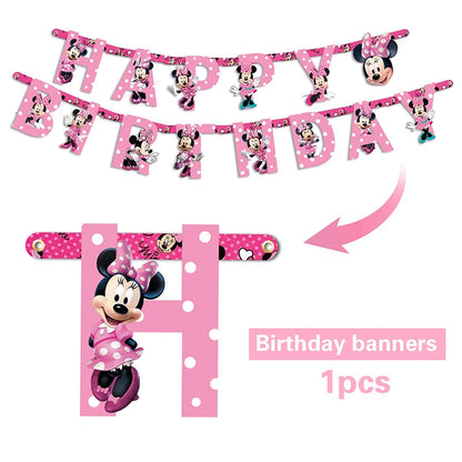 Disney Pink Minnie Mouse One Year Old Birthday Party Supplies Cup Plate Kids Girl Birthday Party Decor Disposable Tableware Set Good Vibrations