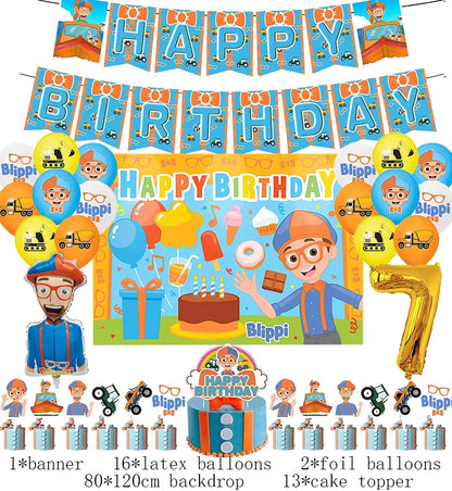 New Blippiing Birthday Party Decoration Foil Balloon Backdrop Banner Cake Topper Baby Birthday Party Supplies Good Vibrations
