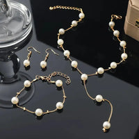 4pcs Gold-color Necklace Earring Bracelet Set Ladies Elegant Imitation-Pearls Collection Temperament Tassel Jewelry Good Vibrations Adult Super Store