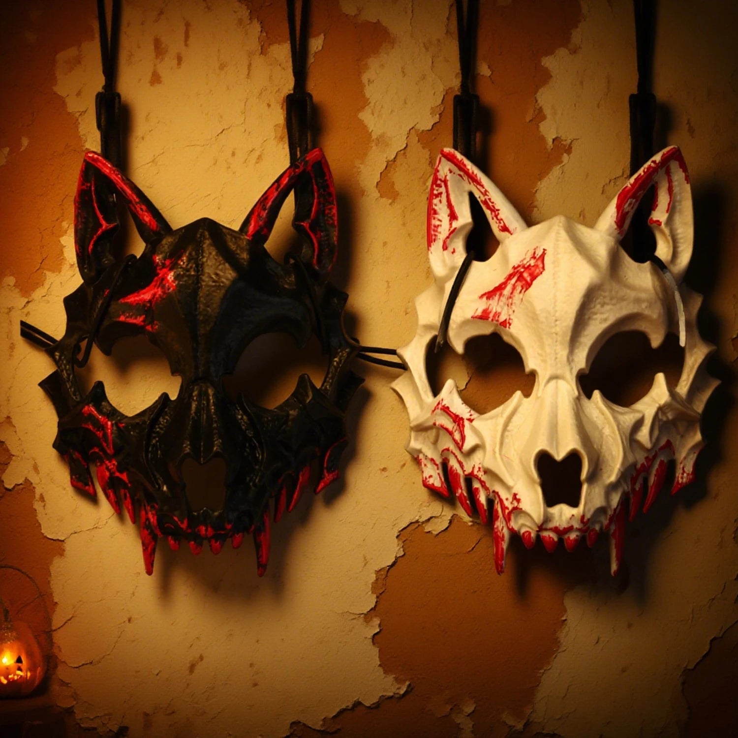 Halloween Bone Skull Masks Half-face Bloody Mask Cosplay Dragon God Fierce Tiger Night Fork Tengu Man Wolf Mask Party Decor Prop Good Vibrations