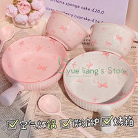Pink Bow Ceramic Cutlery Set, Dessert Home Tableware Ceramic Handle Bowl Yogurt Cup High Value Breakfast Plate Drinkware Good Vibrations