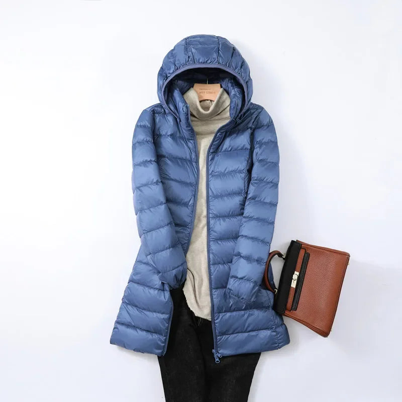 Autumn Winter Warm Women's Jacket 2023 New Korean Hooded Slim-fit X-long Mom Coat Plus Size 5xl 6xl Female Office Lady Jacket Good Vibrations