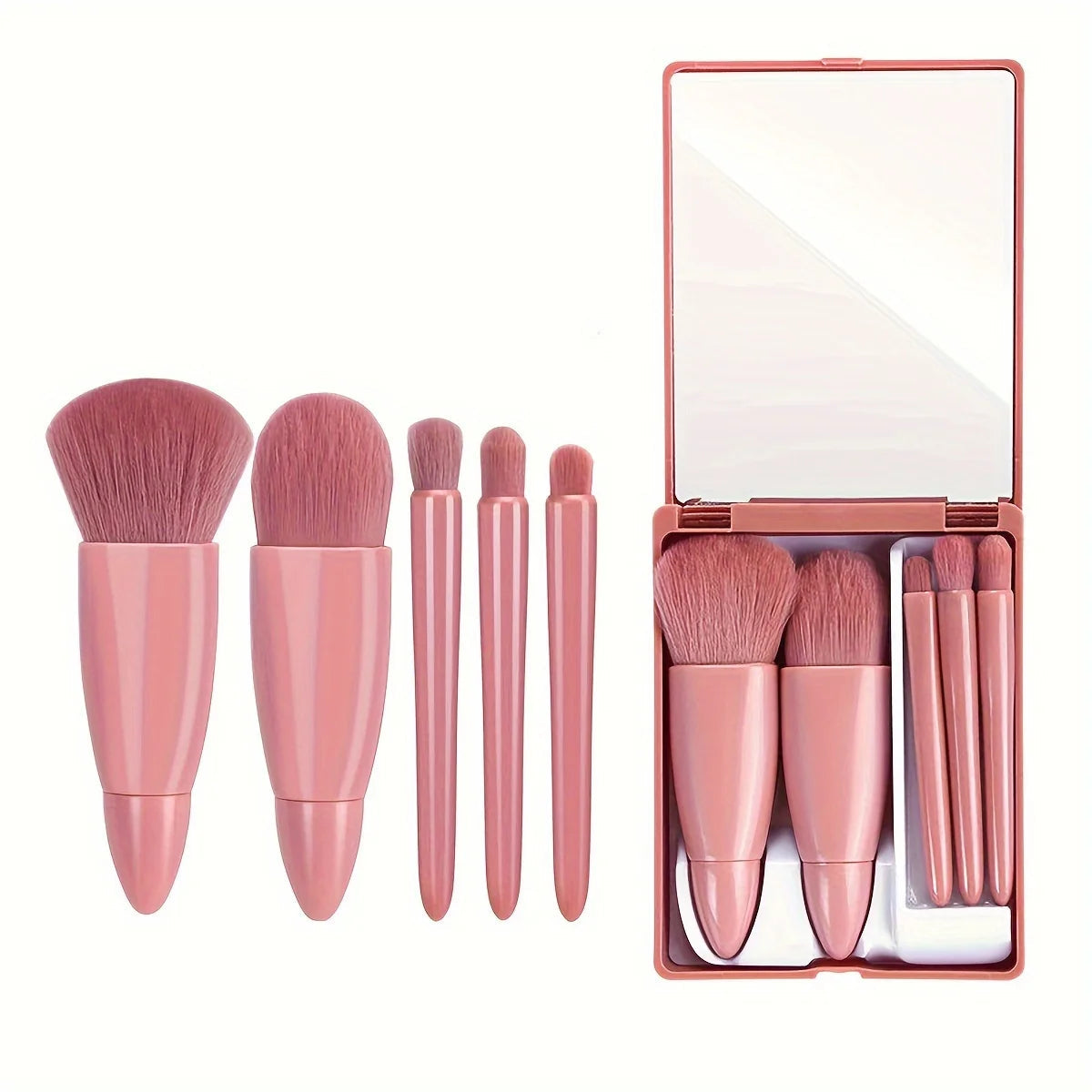 5-Piece Mini Makeup Brush Set With Mirror, Soft Bristles, Precise Makeup, Easy To Create A Perfect Makeup,Suitable As A Gift Good Vibrations