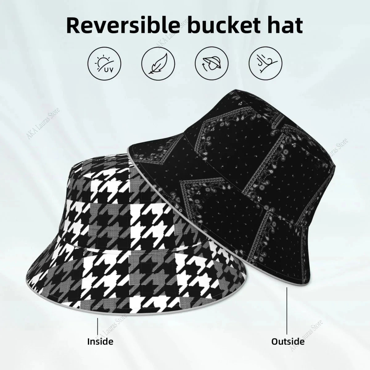Double-sided Reflective New Fashion Bucket Hats Fisherman Caps for Women Tartan Design Summer Men Outdoor Sun Cap Good Vibrations