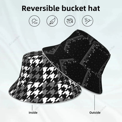 Double-sided Reflective New Fashion Bucket Hats Fisherman Caps for Women Tartan Design Summer Men Outdoor Sun Cap Good Vibrations
