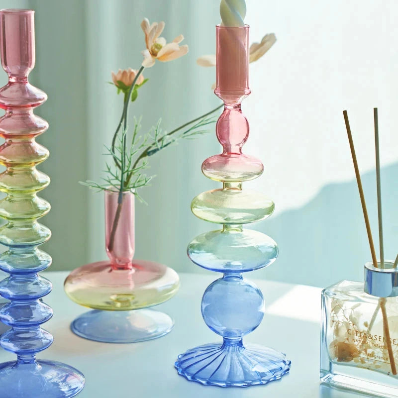 Candlestick Holder Glass Candle Holder for Candlestick Dinner Party Wedding Centerpieces Table Decoration Home Decor Good Vibrations