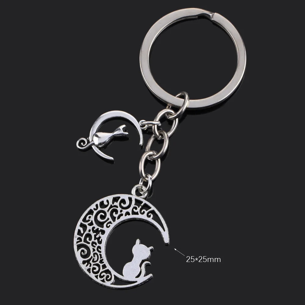 Fashion Animal Women Keychain Car Moon Cat Dog Love Heart Key Chain Friends Gift Jewelry Bag Pendant Wing Evil Eye Angel Turtles Good Vibrations