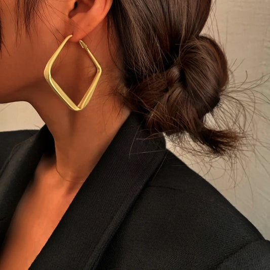 2026 Fashion Gold Color Big Square Hoop Earrings For Women Exaggerated Metal Geometric Irregular Circle Earrings Jewelry Good Vibrations