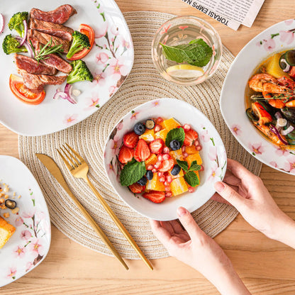 VEWEET ANNIE 48-Piece Porcelain Ceramic Tableware Dinner Plate Set with Bowl,Dessert Plate,Soup Plate,Dinner Plate for 12 Person Good Vibrations