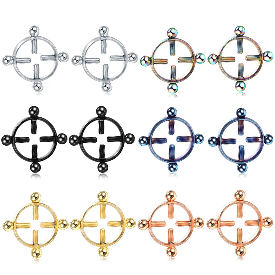 2pcs/lot Steel Round Screw Faux Nipple Clip Rings Sexy Piercing for Women Non Piercing Fake Breast Nail Shield Ring Jewelry Gift Good Vibrations