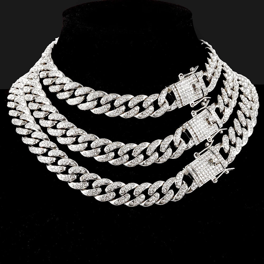 13mm Necklace +Watch+Bracelet Hip Hop Miami Cuban Chain Iced Out Paved Rhinestone CZ Bling Rapper For Men Jewelry KIT Jewelry Good Vibrations