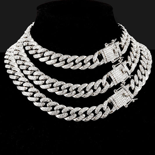 13mm Necklace +Watch+Bracelet Hip Hop Miami Cuban Chain Iced Out Paved Rhinestone CZ Bling Rapper For Men Jewelry KIT Jewelry Good Vibrations