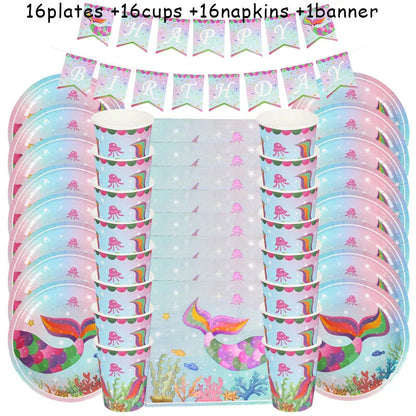 Mermaid Party Decorations Supplies Mermaid Disposable Plates Cup Napkins Set for Girls Baby Shower Mermaids Princess Birthday Good Vibrations