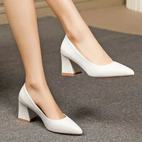 Women High Heel Pumps 2025 Thick Heels Women Shoes Solid Color Pointed Toe High Heel Office Shoes New Woman Shallow Casual Shoes Good Vibrations