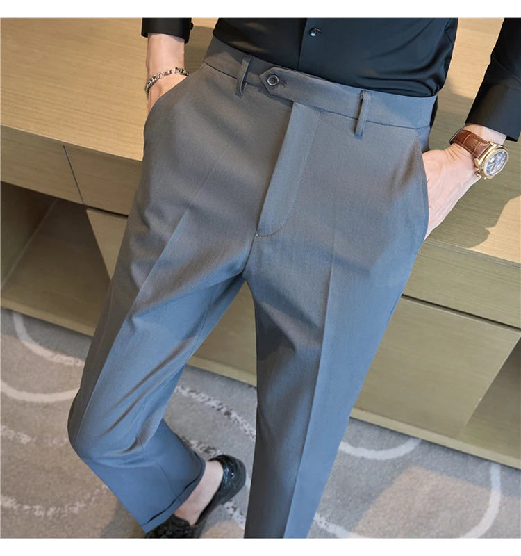 Men Suit Pants 2025 Elastic Slim Fit Formal Dress Pants Solid Casual White Trousers Pantalon Homme Wedding Party Men Clothing Good Vibrations