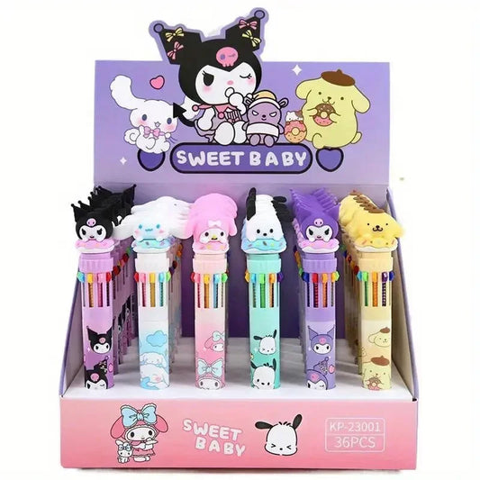 Sanrio 10-Color Ballpoint Pen Set - Kuromi Hello Kitty Cinnamoroll Kawaii 0.7mm Gel Pens for School Office Stationery Drawing Wr Good Vibrations
