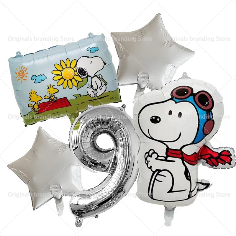 Snoopy Birthday Balloons Set boy girl Number Balloon Suit Foil Ballon Cartoon Birthday Party Supplies Decor Baby Shower Gift Good Vibrations
