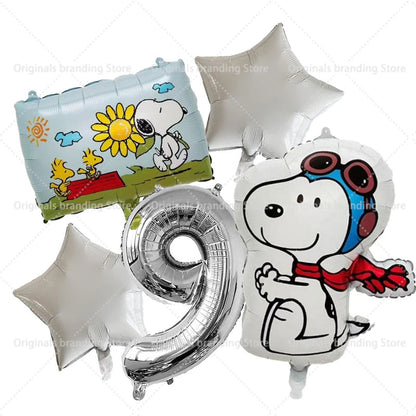 Snoopy Birthday Balloons Set boy girl Number Balloon Suit Foil Ballon Cartoon Birthday Party Supplies Decor Baby Shower Gift Good Vibrations