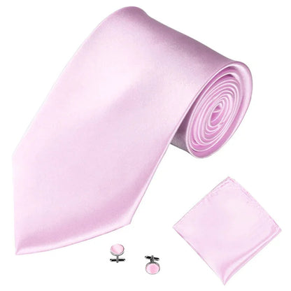 Fashion Men Women Tie Set 10CM 4'' Wedding Accessories Black White Red Blue Gray Yellow Pink Purple Cufflinks Hanky Necktie Sets Good Vibrations