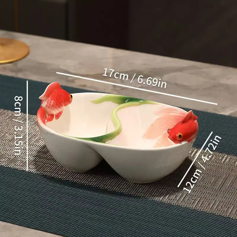 Ceramic Goldfish Shallow Plate Tableware Household Microwave Oven Plate Lily Pumpkin Flowers Fruit Cake Steak Food Plate Good Vibrations