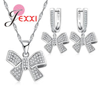 Classic Women Tow Tie Jewelry Sets Full Rhinestone Zircon Statement Necklace Earrings 925 Sterling Silver Set Accessory Good Vibrations Adult Super Store