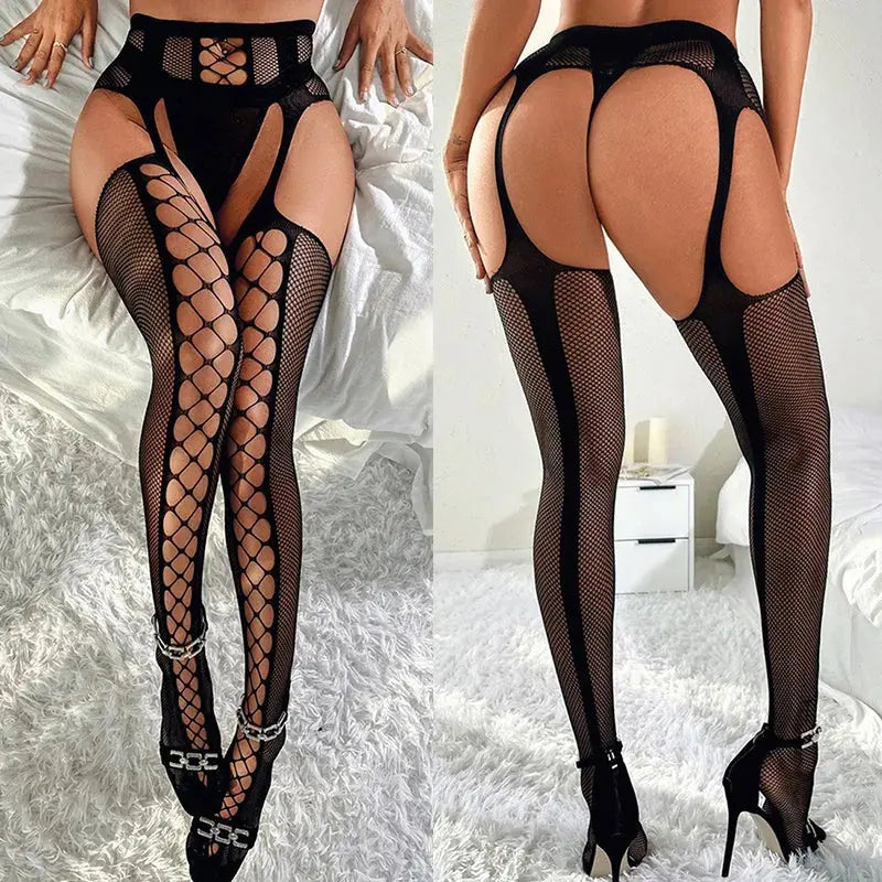 Black Crotchless Body Stockings Lace Sheer Lingerie Women Wear GOOD Vibrations