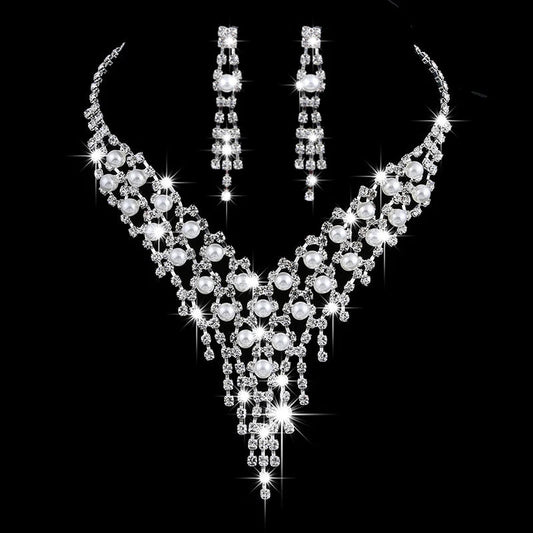 Luxury Long Tassels Jewelry Pearl Necklace Earing Set Crystal Zircon Wedding Bridal Jewelry Sets For Women Bijoux Mariage Zestaw Good Vibrations Adult Super Store