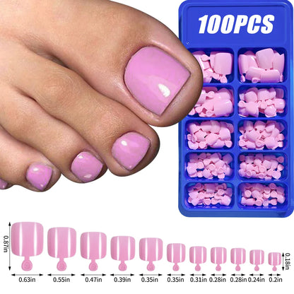 100Pcs Light Pink Press on Nails Short Medium Square Wearable Fake Nails Tips 10 sizes Full Cover False Nails Finger Decoration Good Vibrations