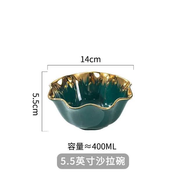 Nordic Luxury Ceramic Bowl Plate Set Tableware Creative Salad Vegetable Fruit Plate Dessert Noodle Bowl Crockery 8 inch Good Vibrations