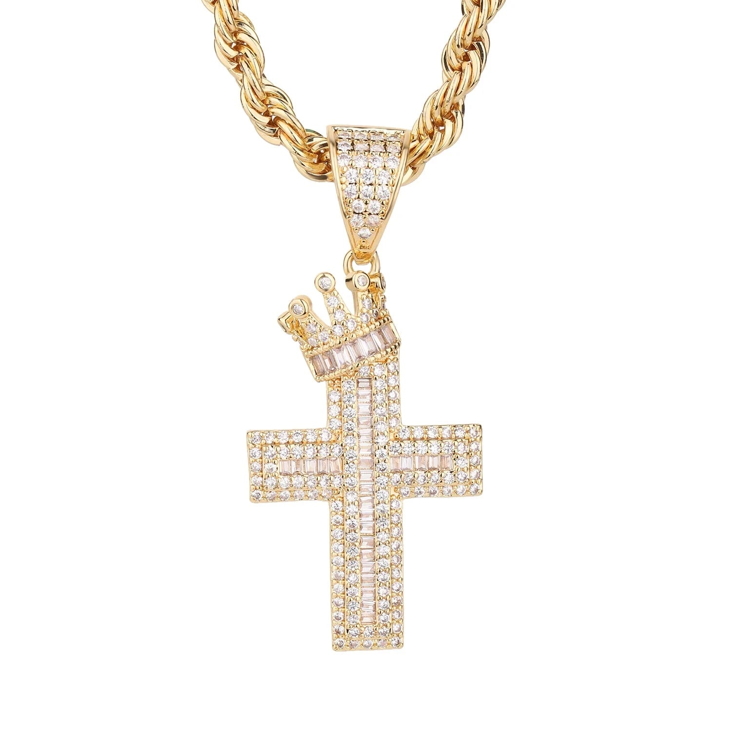 ‌Elegant Cross Pendant Necklace with CZ Stones Copper Chain Jewelry for Everyday Wear Gift Giving‌‌ Good Vibrations