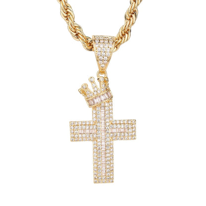 ‌Elegant Cross Pendant Necklace with CZ Stones Copper Chain Jewelry for Everyday Wear Gift Giving‌‌ Good Vibrations