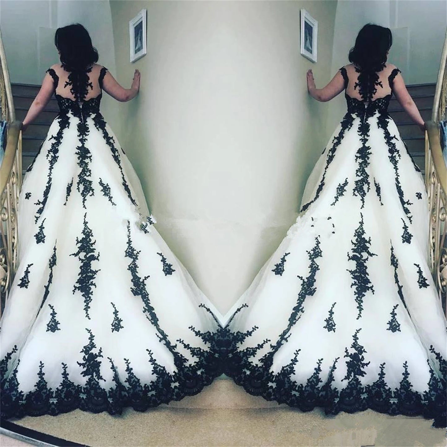 Wedding Dress Gala Dresses Woman Customized for Party Dresses for Prom Line A Black Decal White V Collar Evening Gown Luxury Good Vibrations