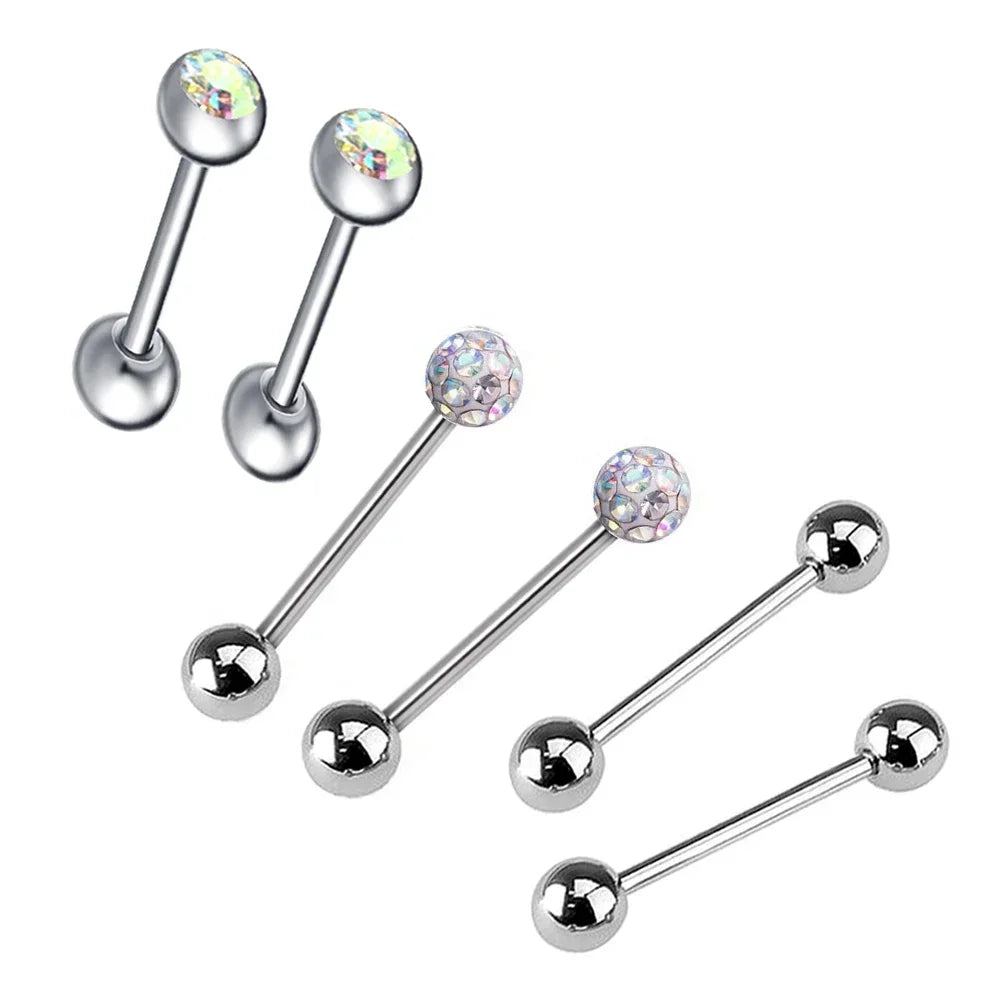 6Pcs Mixed Set 6mm Crystal 14G 1.6mm Steel Tongue Ring 16mm Bar Barbell Nipple Body Piercing Jewelry Good Vibrations Adult Super Store