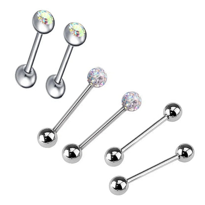 6Pcs Mixed Set 6mm Crystal 14G 1.6mm Steel Tongue Ring 16mm Bar Barbell Nipple Body Piercing Jewelry Good Vibrations Adult Super Store