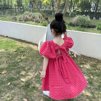 Bear Leader Rose Pink Plaid Bow Dress Elegant Lolita Child Big Girls Midi Dress Children Dresses Teens Party Princess Sundress Good Vibrations