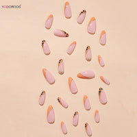 24Pcs Almond Fake Nails Orange Leopard Printed Press on Nails Full Cover Acrylic False Nails Patch for Women DIY Manicure Art Good Vibrations