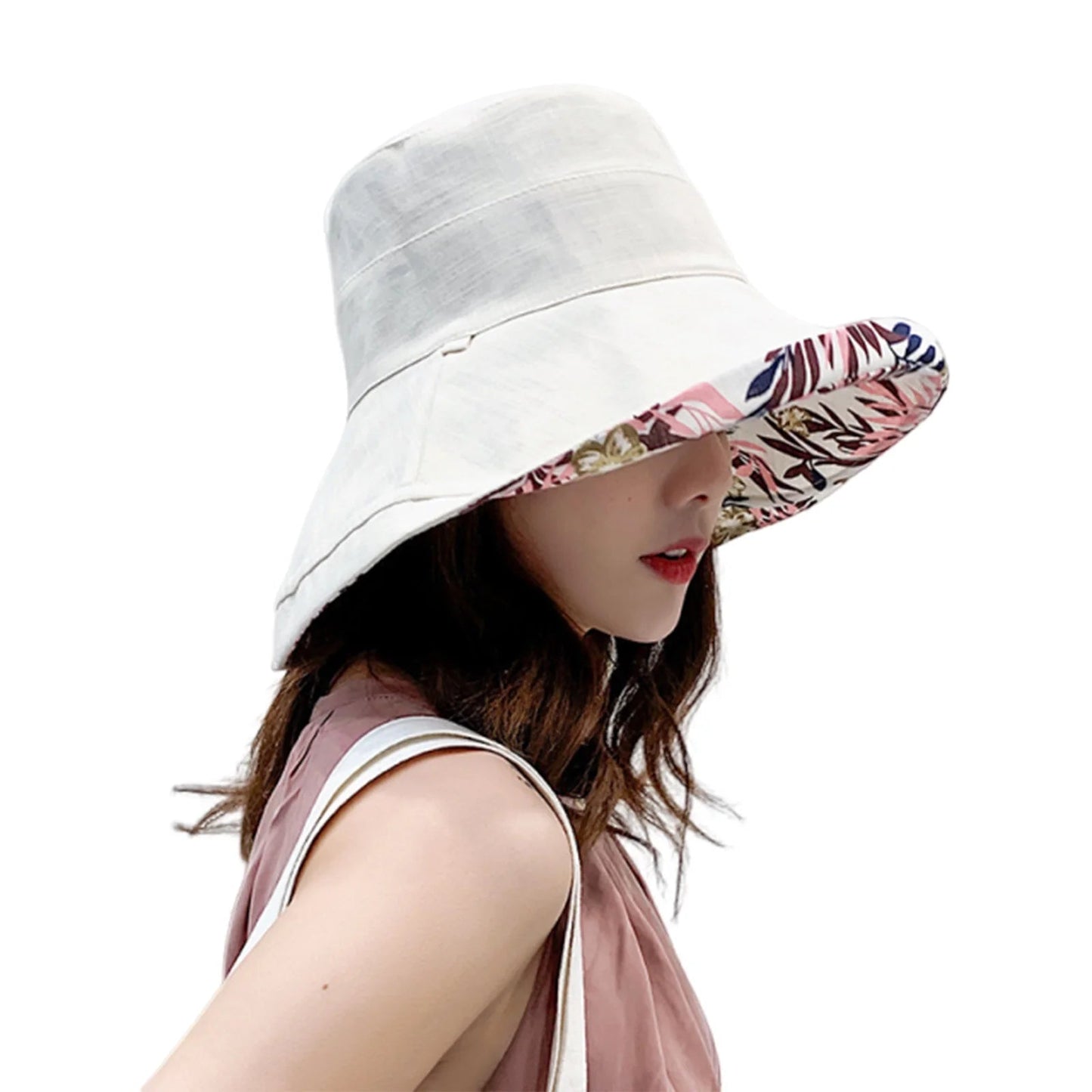 Women Bucket Hat, Elegant Flower Print Wide Brim Sun Visor Hat Lightweight Summer Panama Cap Good Vibrations